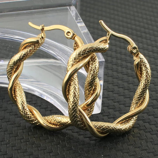 Twisted Rope Design Hoop Earrings