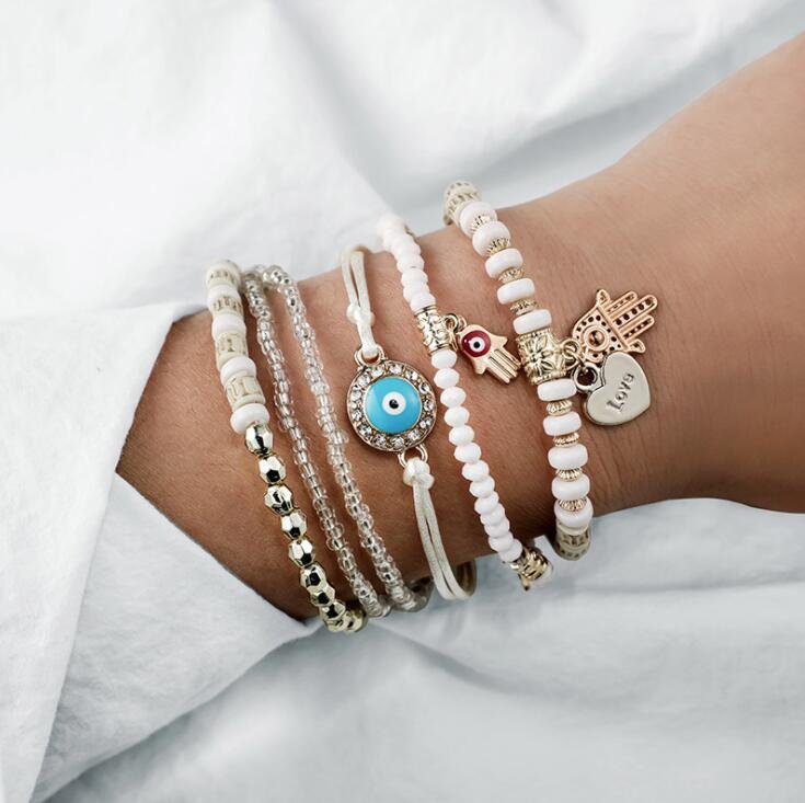 Multi-Layer Evil Eye Charm Bracelet Set