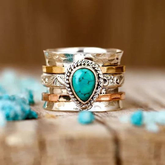 Turquoise Inlaid Two-Tone Stack Ring