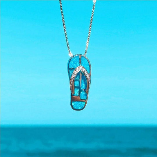 Rhinestone Sterling Silver Flip-Flop Pendant Necklace