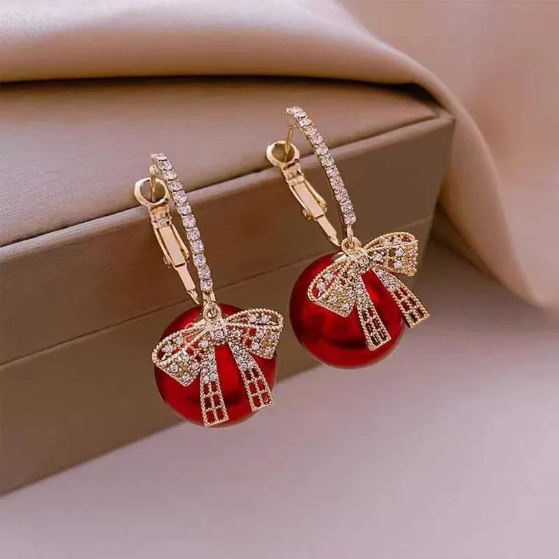 Bow Drop Hoop Earrings