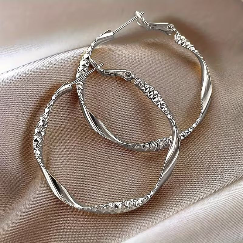 Twisted Silver-Plated Diamond-Cut Hoop Earrings