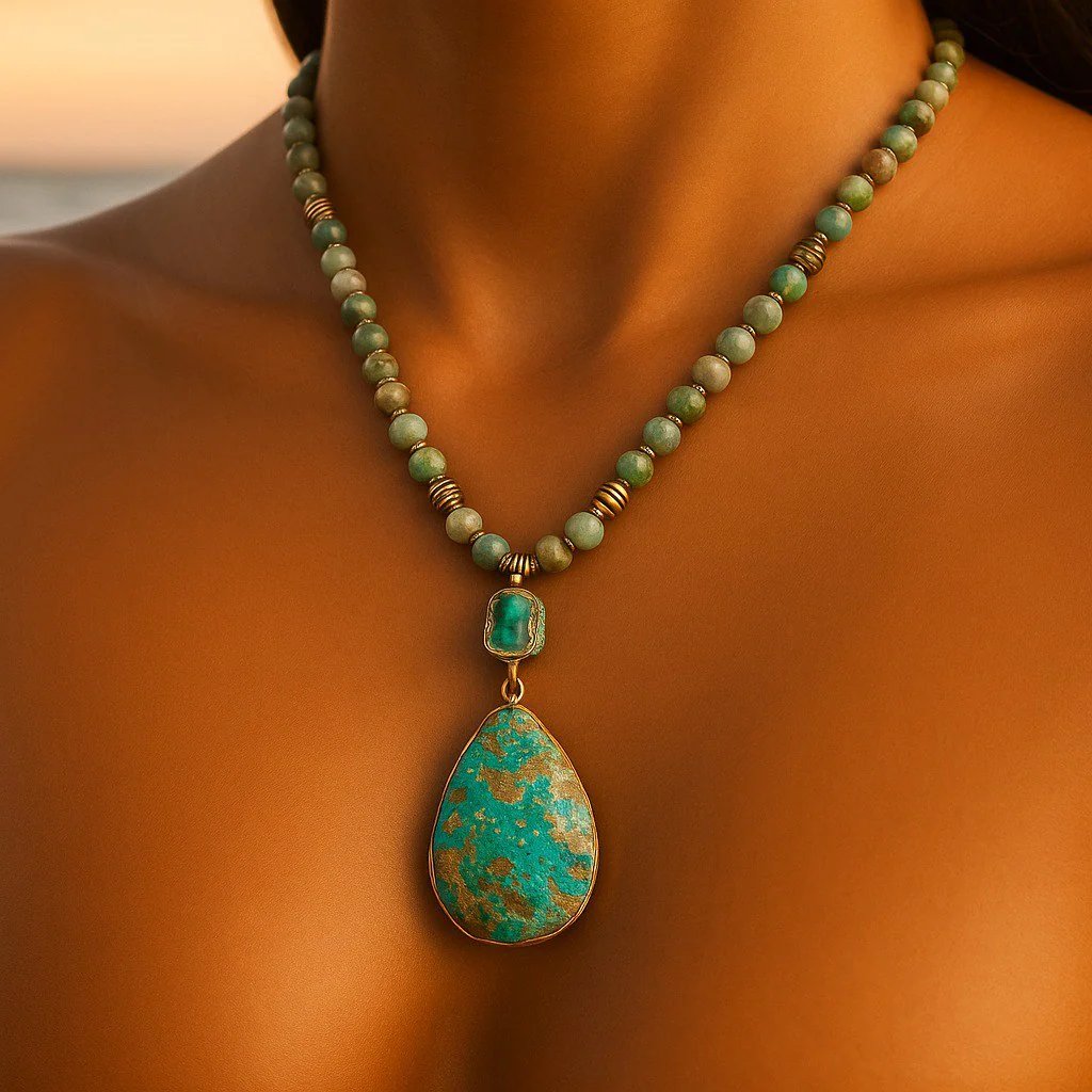 Beaded Teardrop Pendant Statement Necklace
