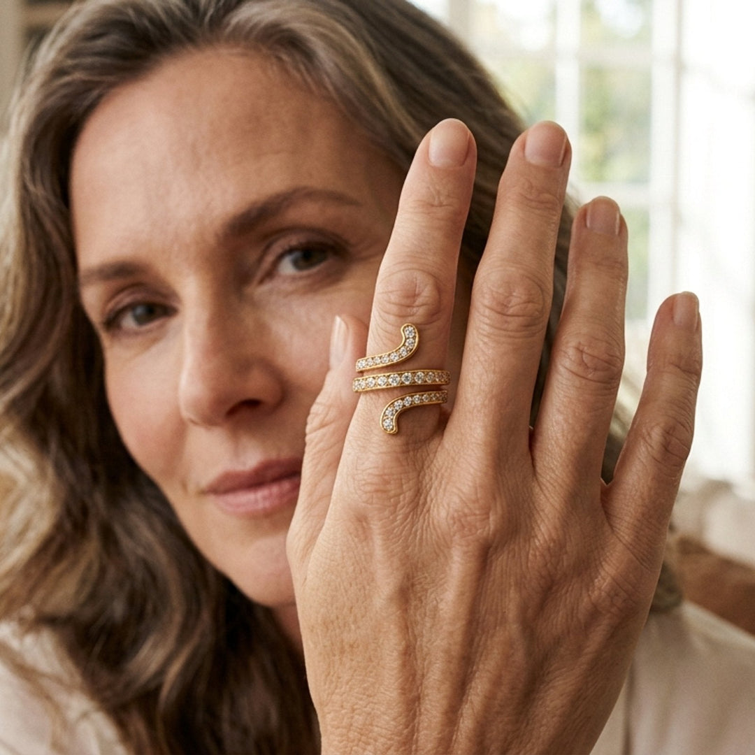 Gold-Plated Spiral Zirconia Ring