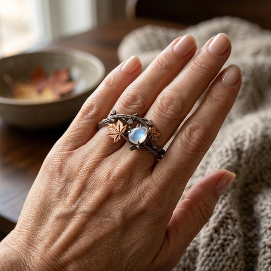 Moonstone Leaf Vine Nature Ring