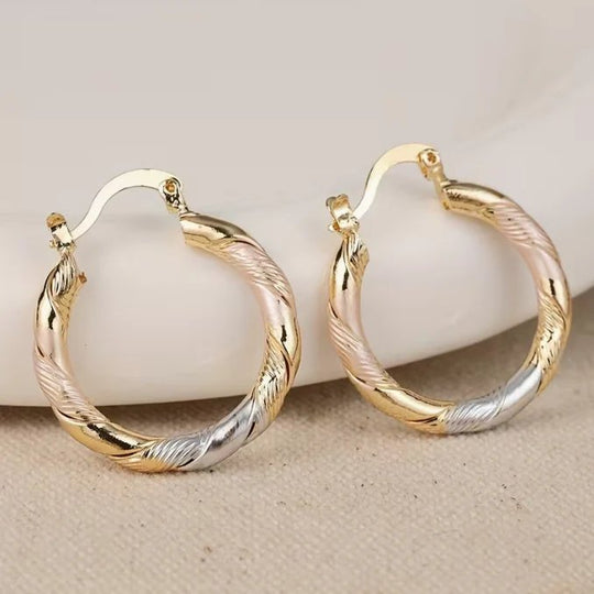 Twisted Tri-Tone Hoop Earrings