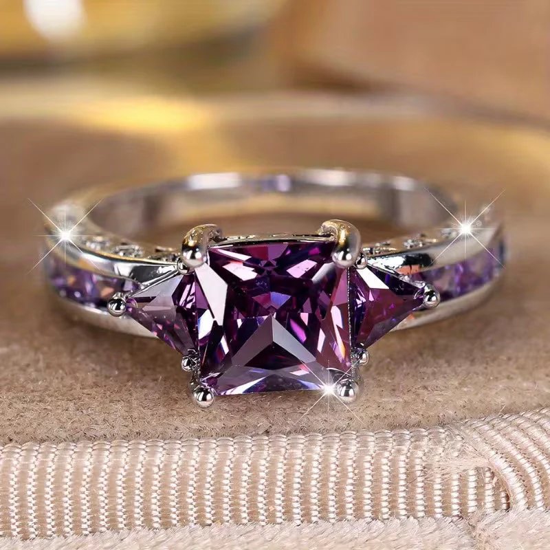 Sterling Silver Princess-Cut Amethyst Ring