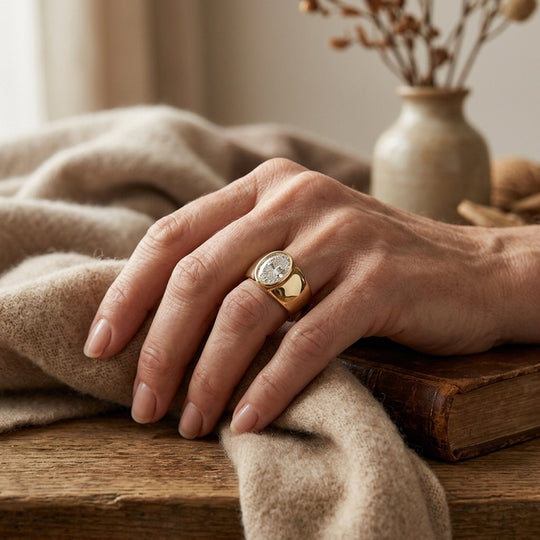 Polished Gold Zirconia Inlaid Ring