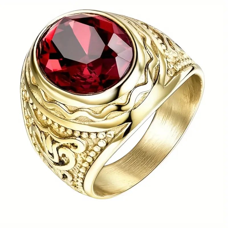 Engraved Gold Plated Gemstone Ring