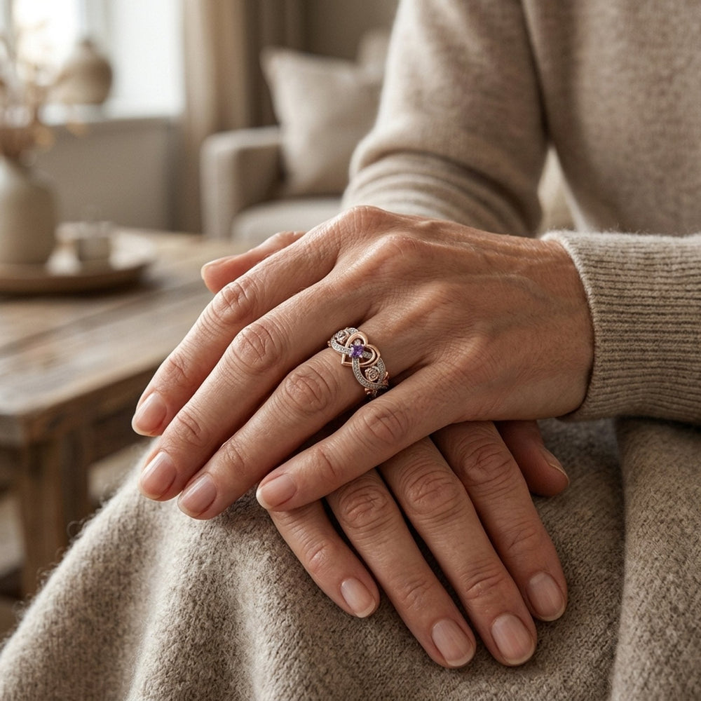 Two-Tone Heart Ring with Purple Stone