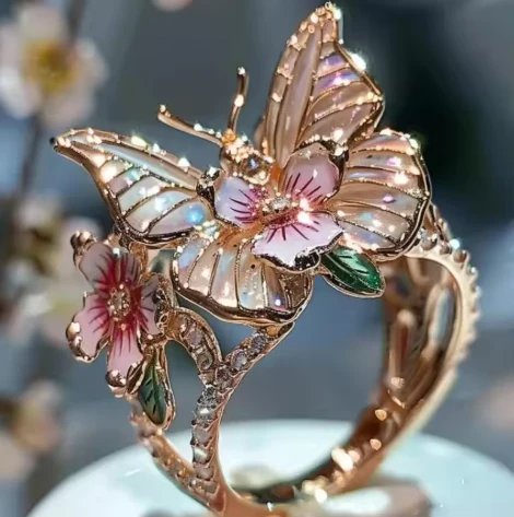 Gold Butterfly Floral Statement Ring