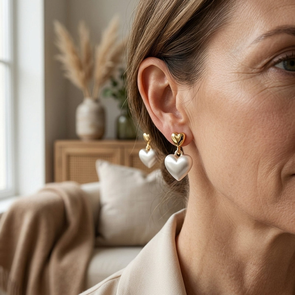 Gold Tone Heart Drop Stud Earrings