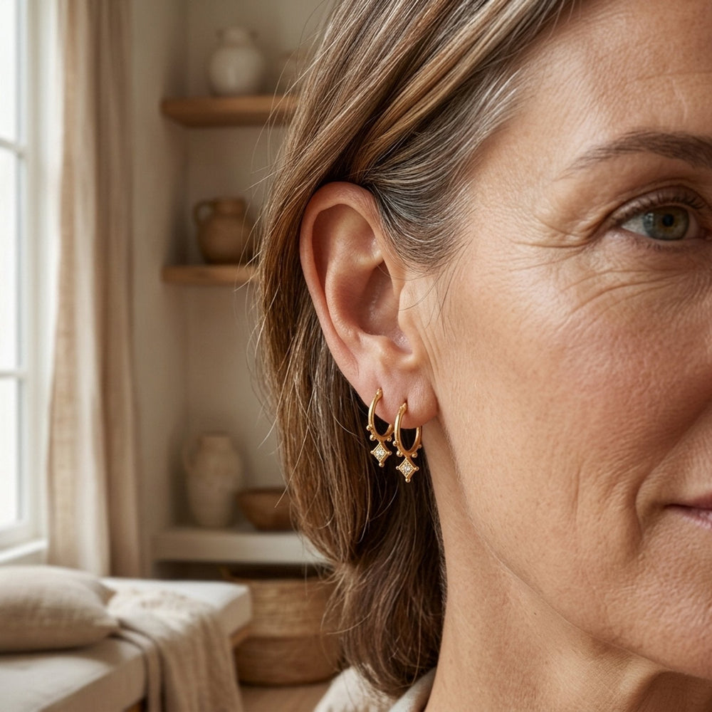 Diamond-Set Hoop Earrings with Beaded Details