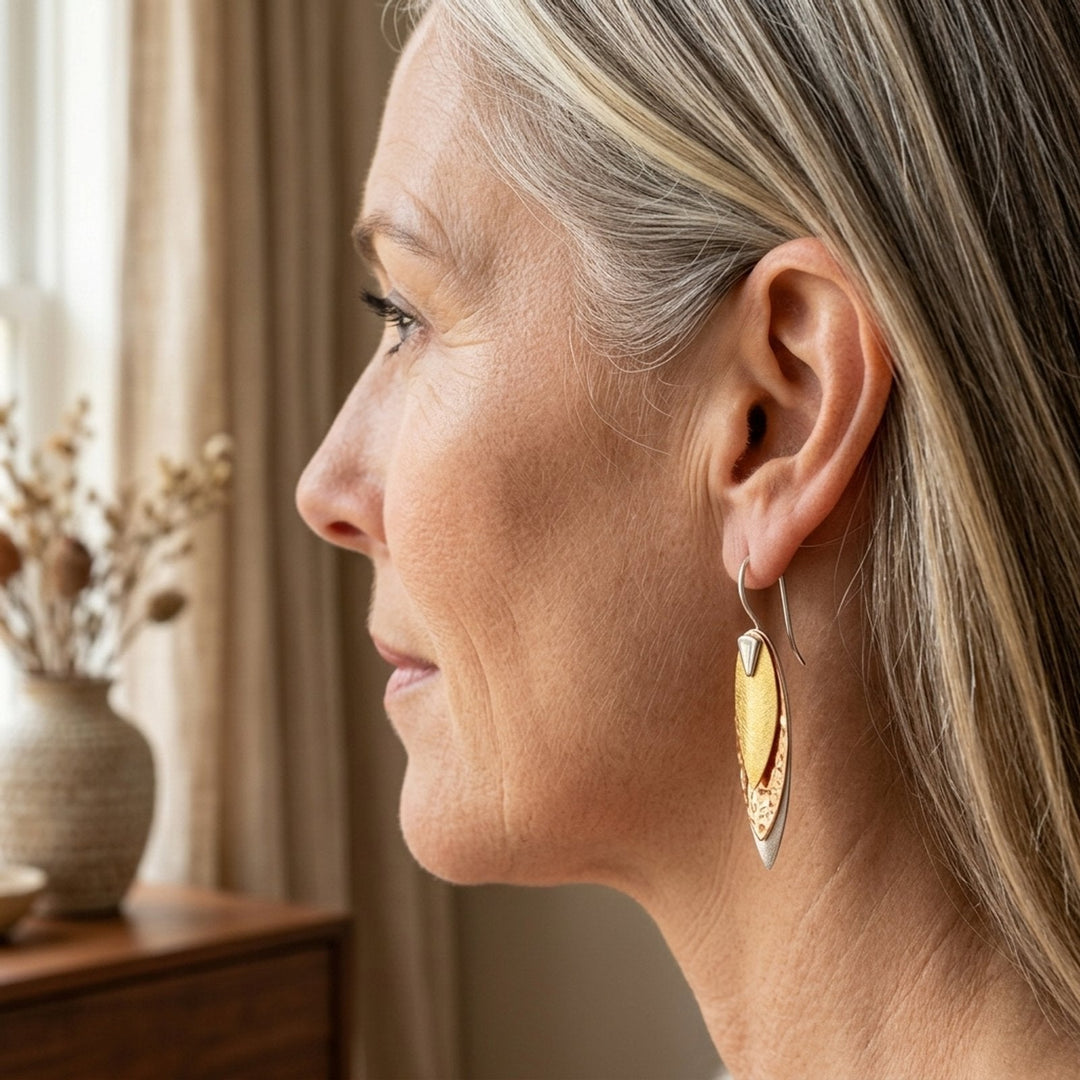 Two-Tone Metallic Drop Earrings