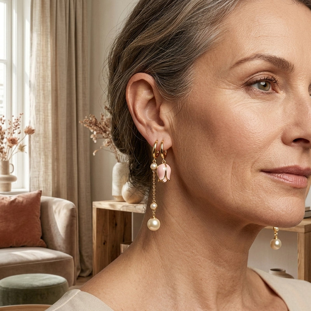 Gold-Tone Pearl Chain Drop Earrings