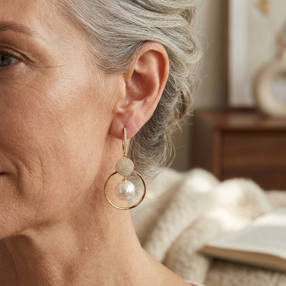 Gold-Tone Pearl Drop Hoop Earrings