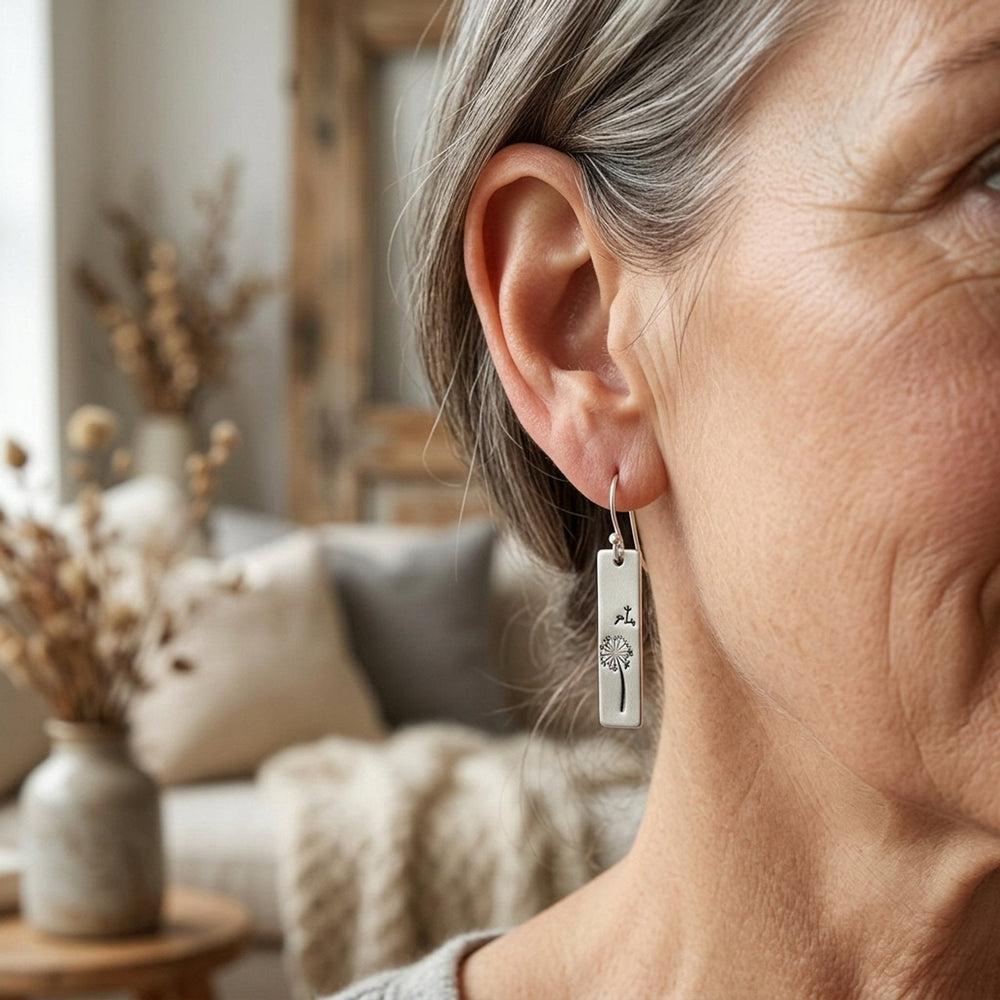 Hand-Stamped Botanical Sterling Silver Drop Earrings