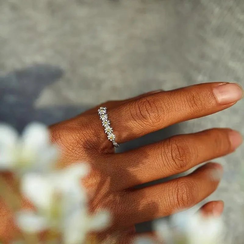 Adjustable Sterling Silver Daisy Eternity Band