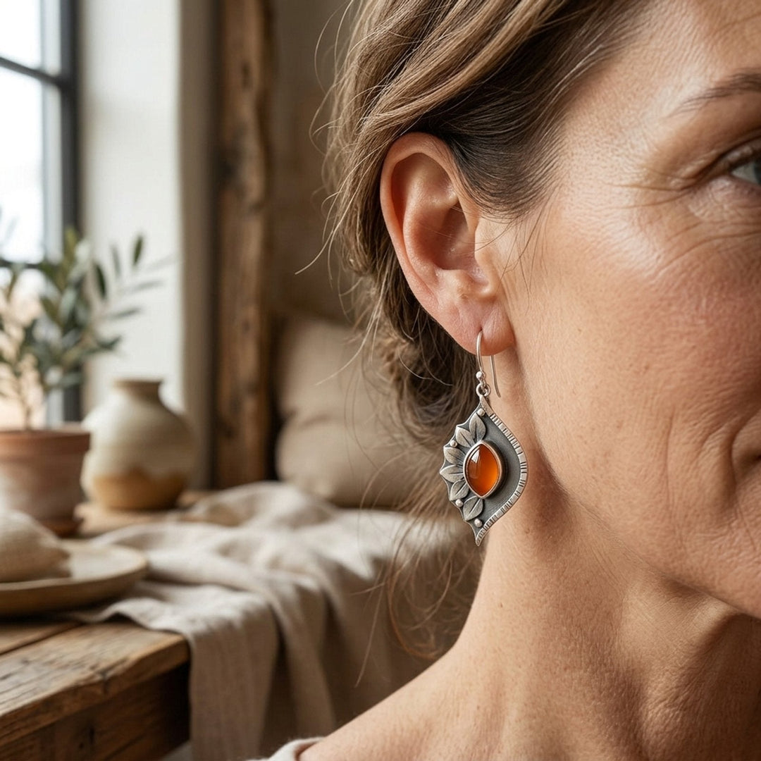 Sterling Silver Leaf Design Dangle Earrings