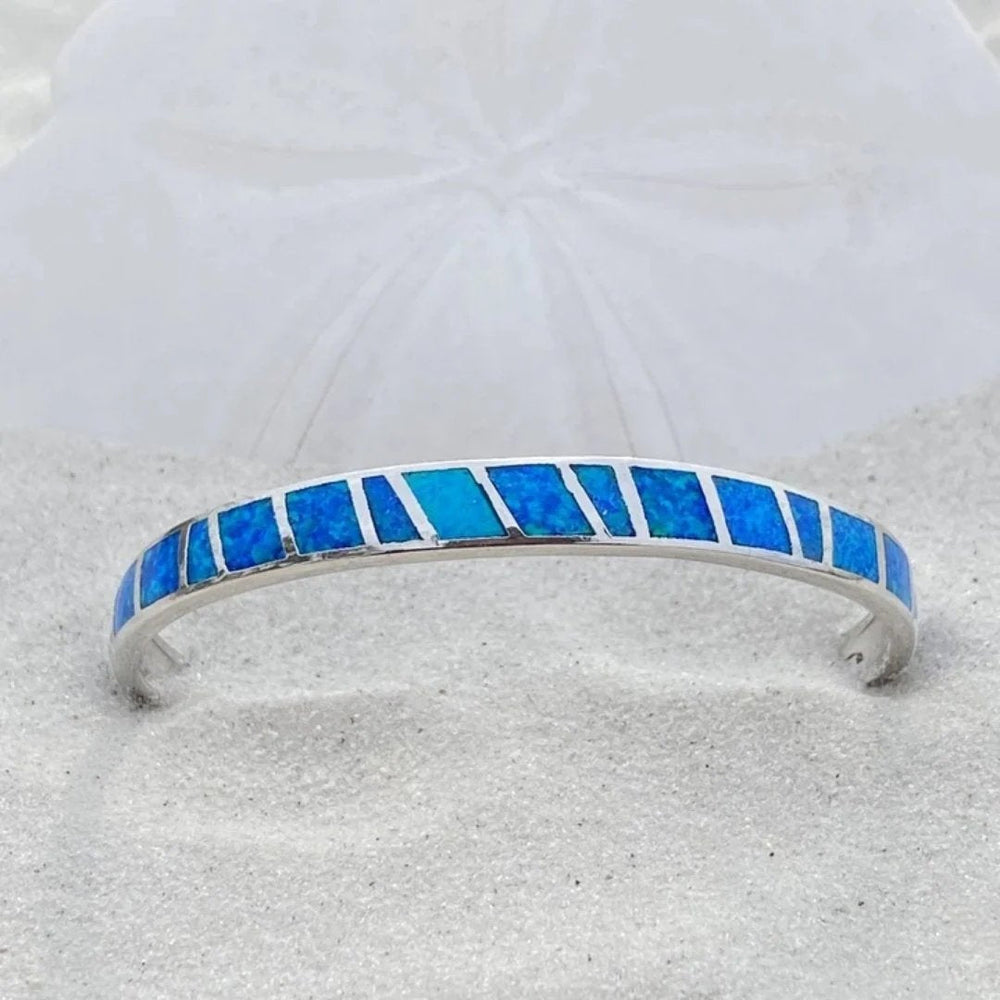 Inlaid Opal Sterling Silver Cuff Bracelet