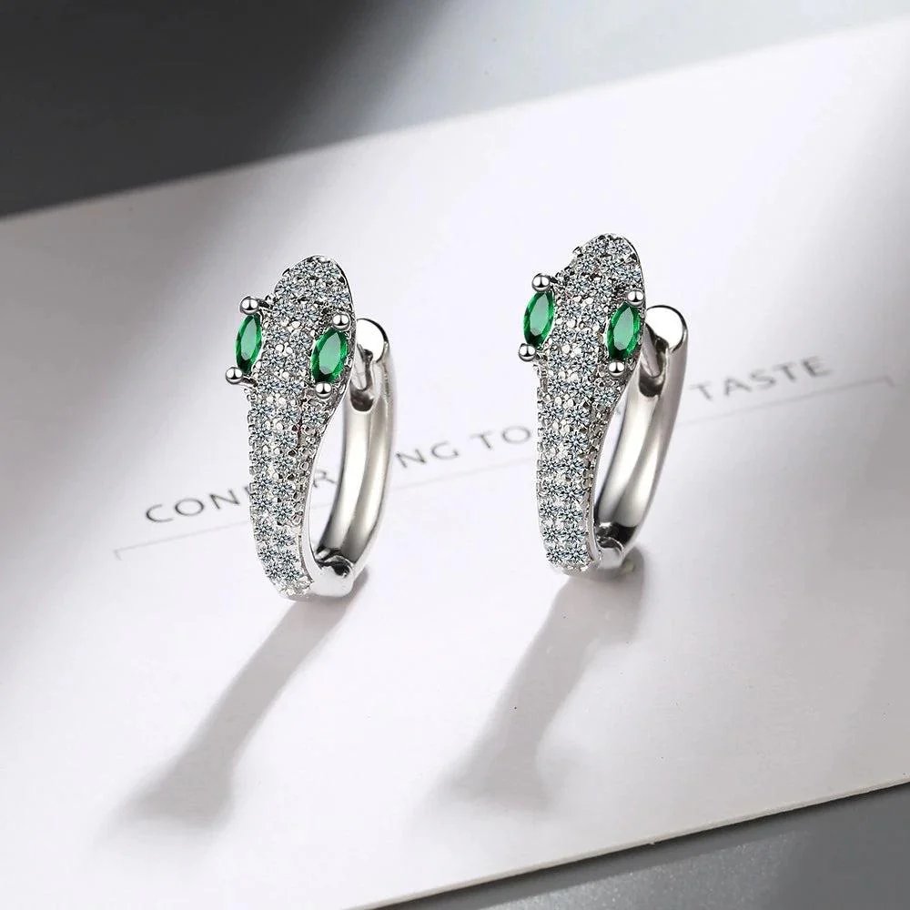 Sterling Silver Pave Snake Hoop Earrings