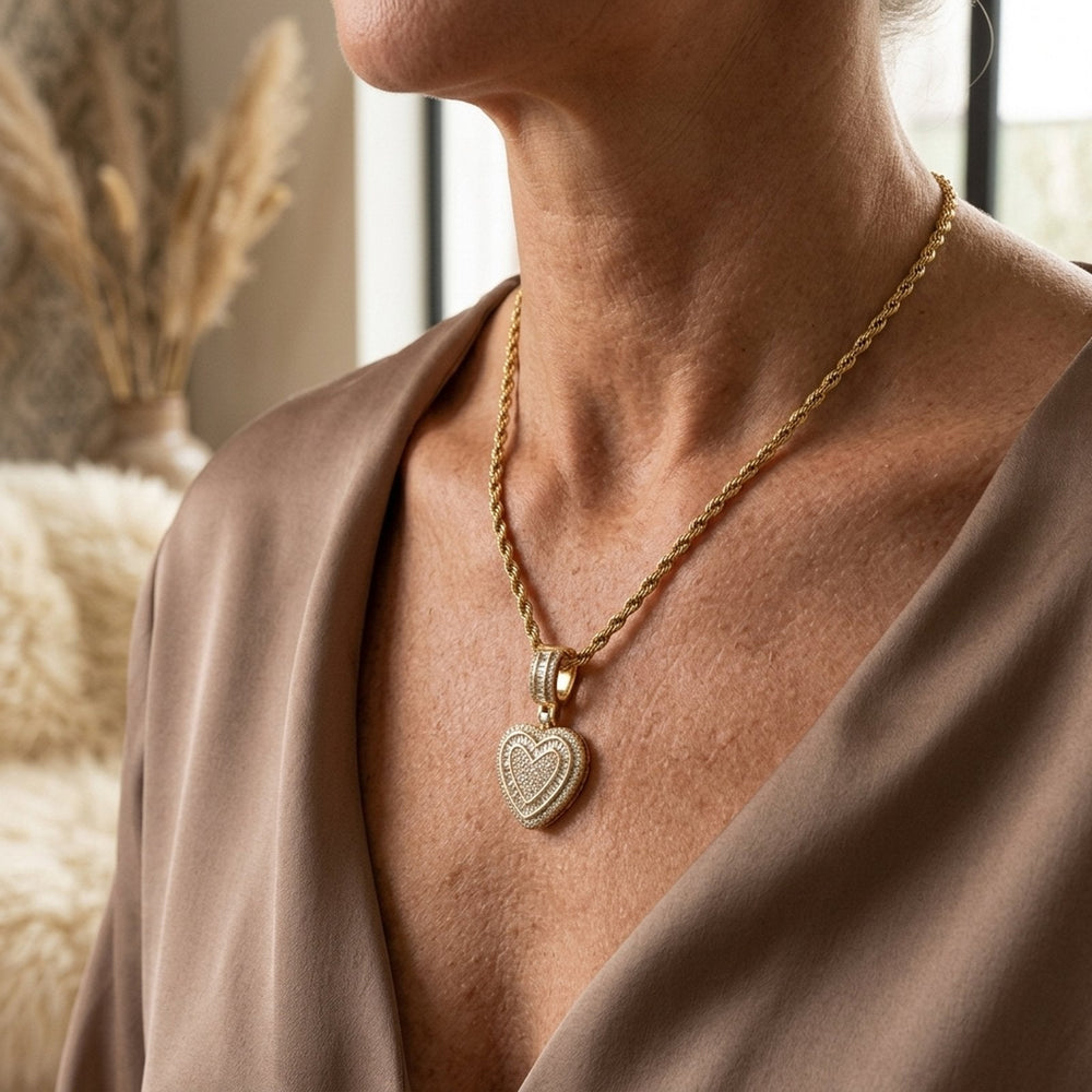 Diamond-Encrusted Heart Pendant Necklace