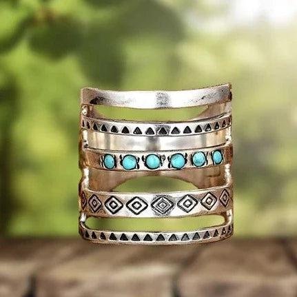 Turquoise Stacked Bands Statement Ring