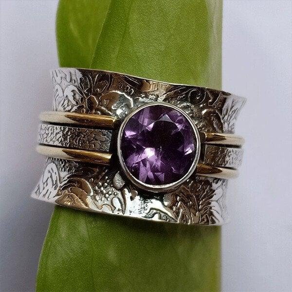 Textured Sterling Silver Purple Gemstone Spinner Ring