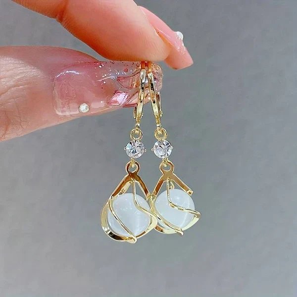 Engraved Gold Ring & Opal Drop Earrings Set