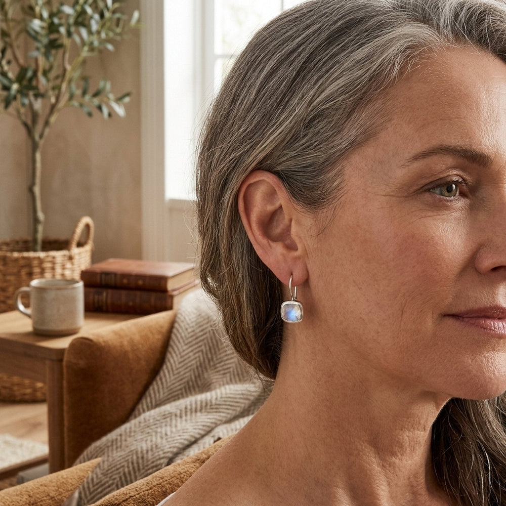 Sterling Silver Cushion-Cut Moonstone Drop Earrings