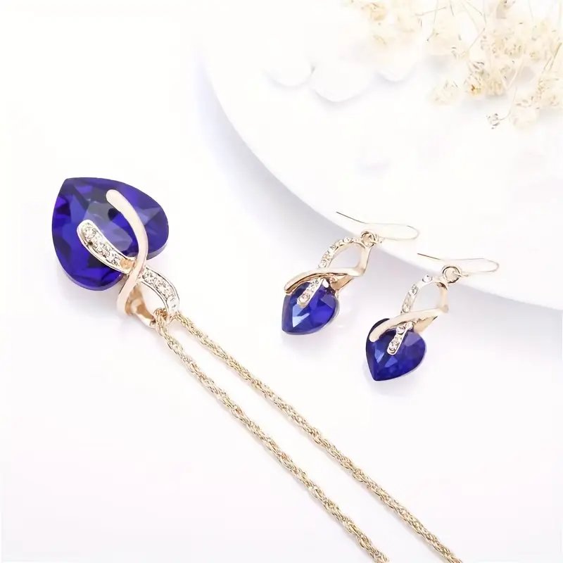 Gold-Plated Heart Pendant & Drop Earring Set