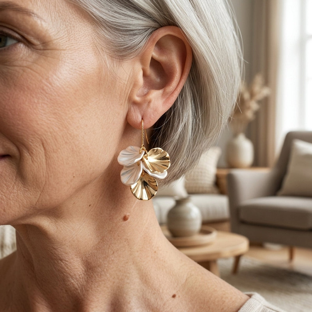 Two-Tone Metal Petal Drop Earrings