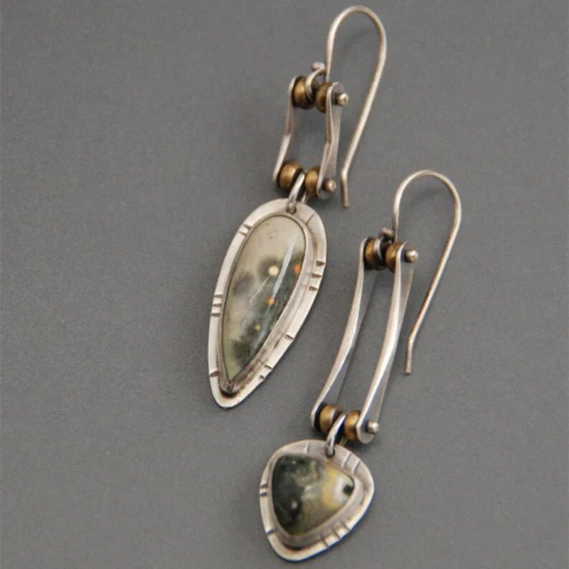 Asymmetric Mixed-Metal Stone Drop Earrings