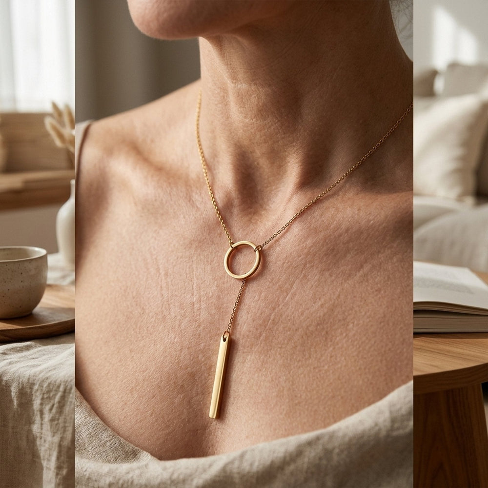 Layered Chain Circle Bar Pendant Necklace