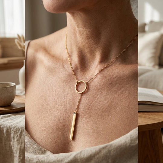 Layered Chain Circle Bar Pendant Necklace