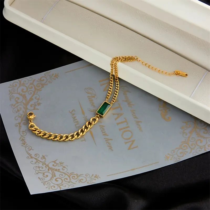 Cuban Link Emerald Accent Bracelet