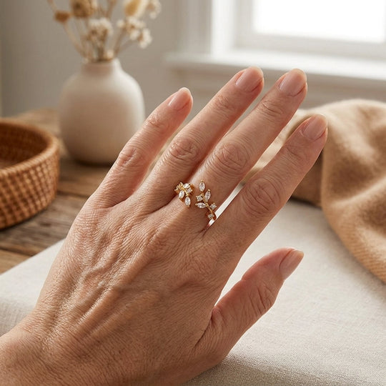 Open Leaf Cubic Zirconia Ring