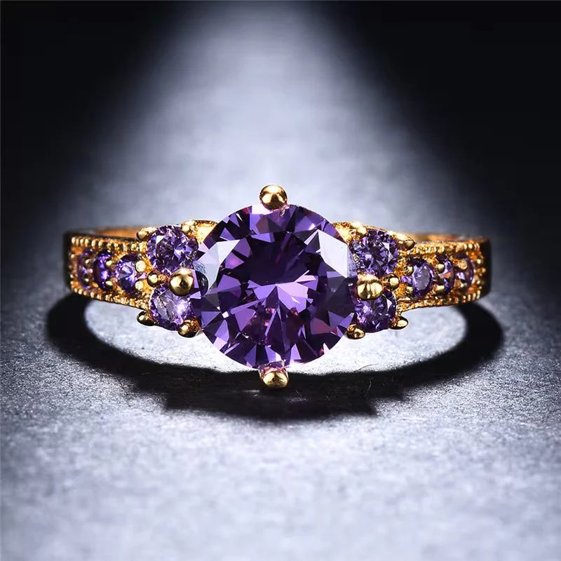 Gold Prong-Set Amethyst Cluster Ring