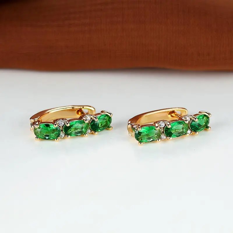Oval Cut Gemstone Vertical Hoop Earrings