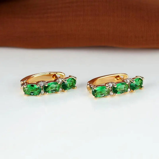 Oval Cut Gemstone Vertical Hoop Earrings