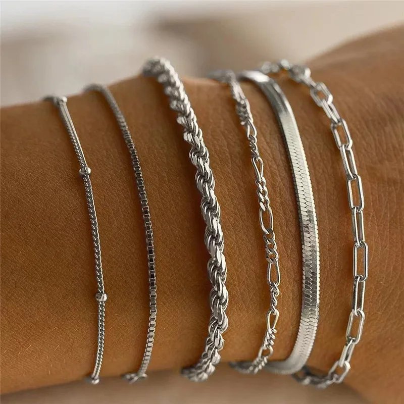 Layered Chain Link Stacking Bracelet Set