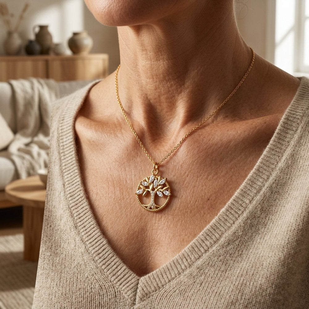 Cubic Zirconia Tree of Life Pendant Necklace