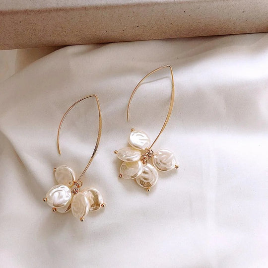 Gold Wire Baroque Pearl Cluster Earrings
