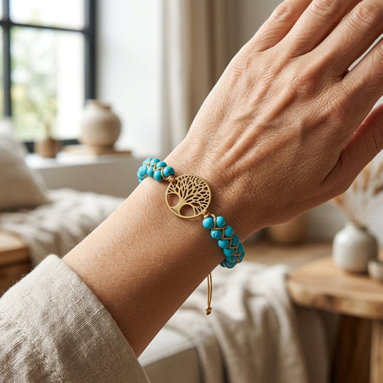 Turquoise Stone Tree of Life Charm Bracelet