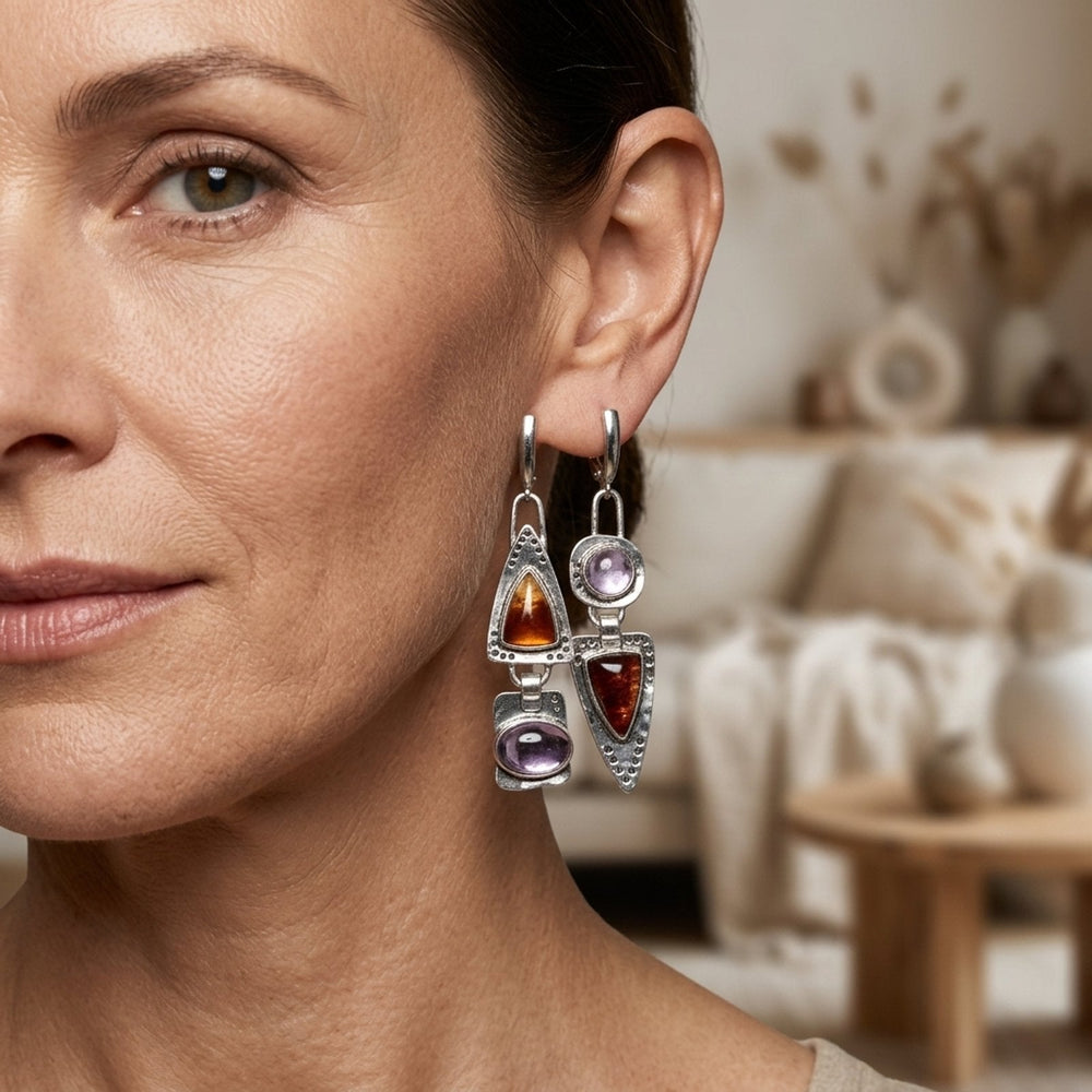 Handcrafted Sterling Silver Multi-Stone Drop Earrings
