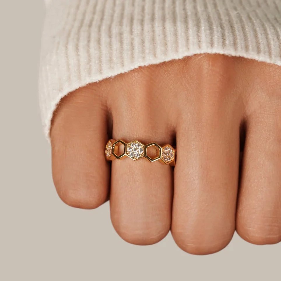 Hexagonal Pavé Open Band Ring