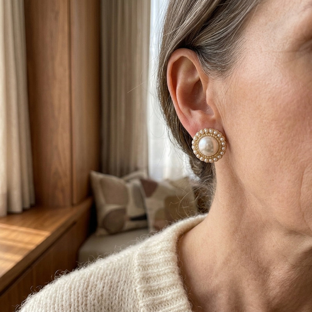 Pearl-Encircled Stud Earrings
