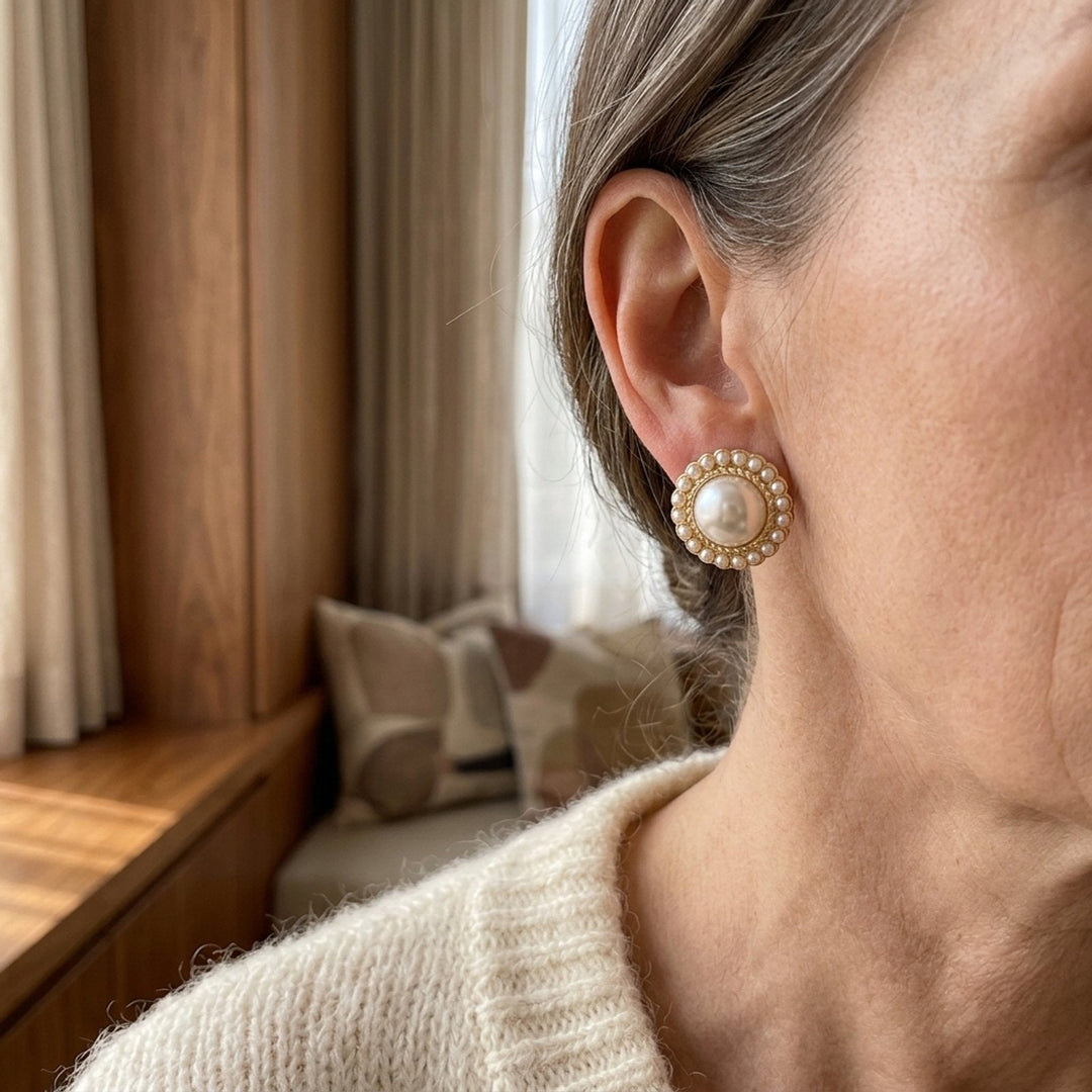 Pearl-Encircled Stud Earrings