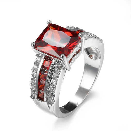 Sterling Silver Emerald-Cut Garnet Ring