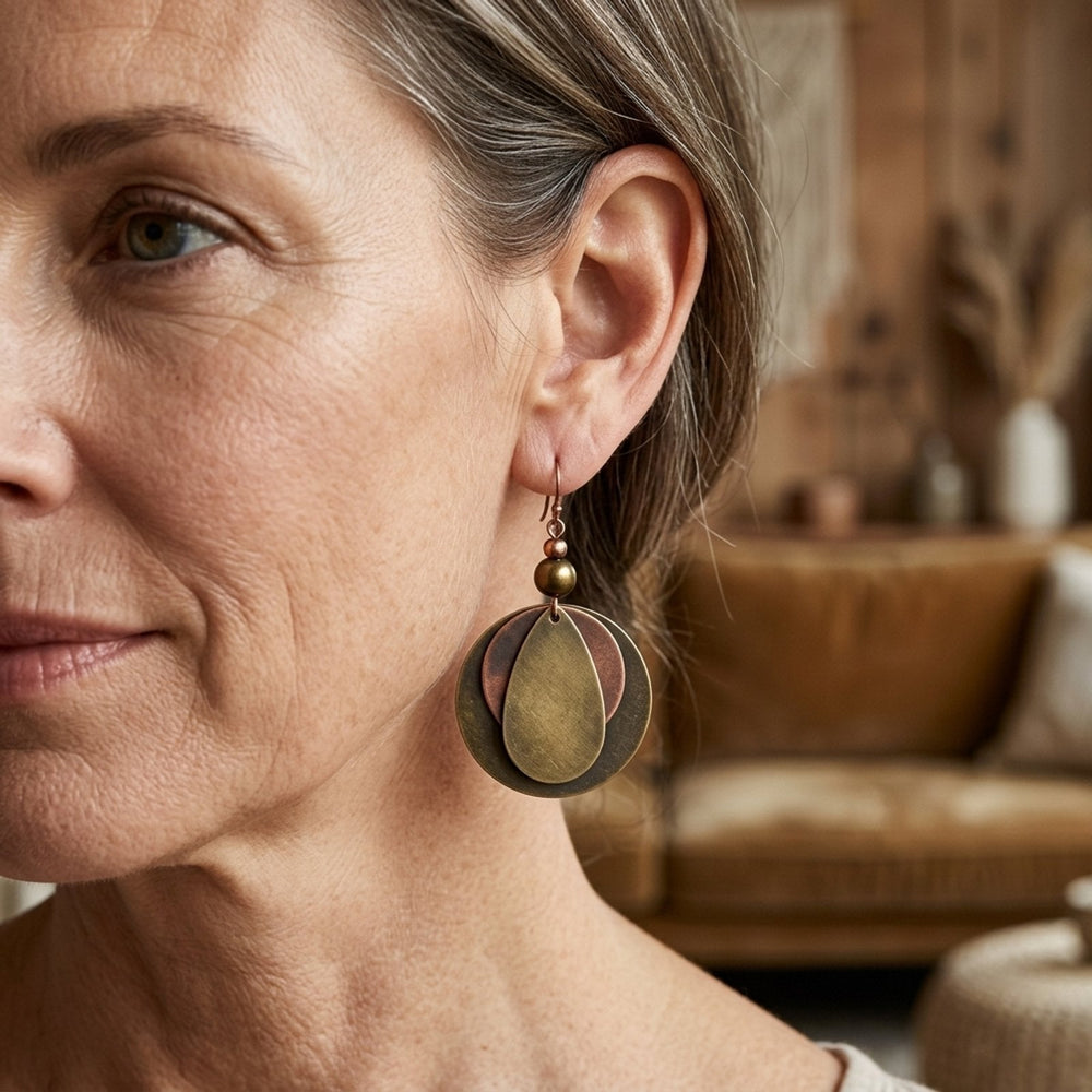 Layered Metal Disc Dangle Earrings